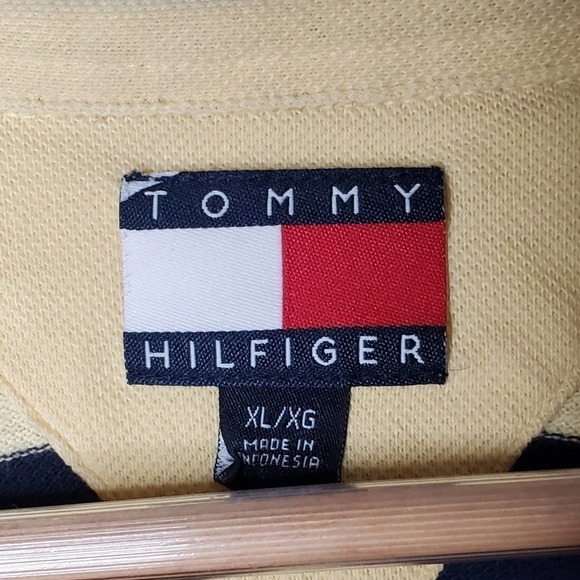 Tommy Hilfiger Striped Polo Shirt Navy Yellow XL - Picture 6 of 8